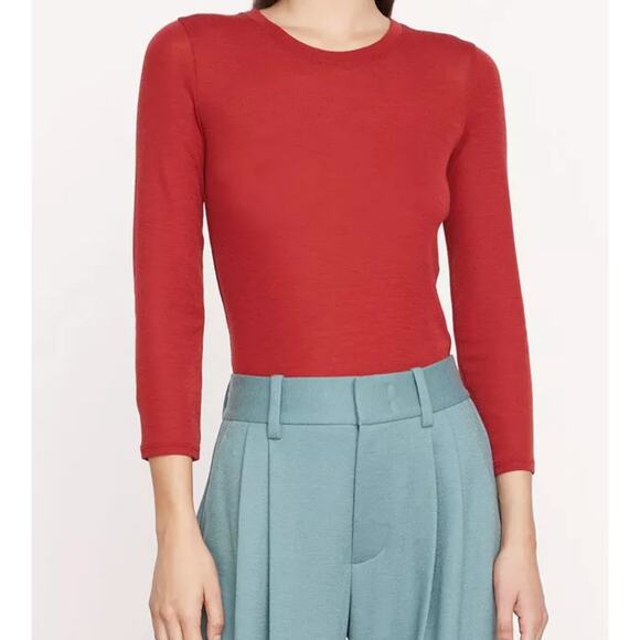 Vince Red Wool Essential Slim Bracelet Sleeve Crew Neck Sweater Pullover Large - Picture 1 of 14